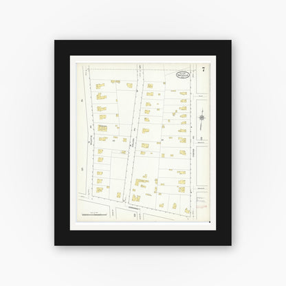 Old map wall art mockup — black gallery frame with white mat — Sanborn Fire Insurance Map from Sayville, Suffolk County, New York (1915), Sheet #0007