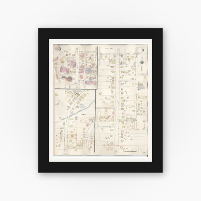 Old map wall art mockup — black gallery frame with white mat — Sanborn Fire Insurance Map from Henderson, Rusk County, Texas (1949), Sheet #0003