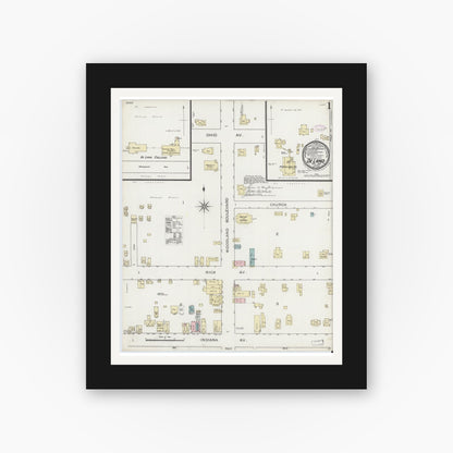 Old map wall art mockup — black gallery frame with white mat — Sanborn Fire Insurance Map from De Land, Volusia County, Florida (1887) - Complete Map Set