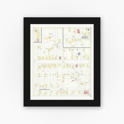 Old map wall art mockup — black gallery frame with white mat — Sanborn Fire Insurance Map from Brownsburg, Hendricks County, Indiana (1909), Sheet #0002