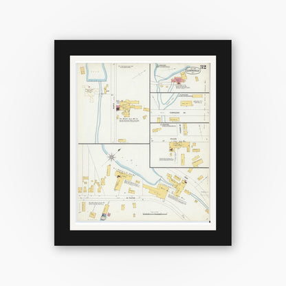 Old map wall art mockup — black gallery frame with white mat — Sanborn Fire Insurance Map from Gloversville, Fulton County, New York (1902), Sheet #0032