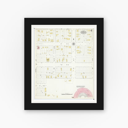 Old map wall art mockup — black gallery frame with white mat — Sanborn Fire Insurance Map from Cass Lake, Cass County, Minnesota (1908), Sheet #0004