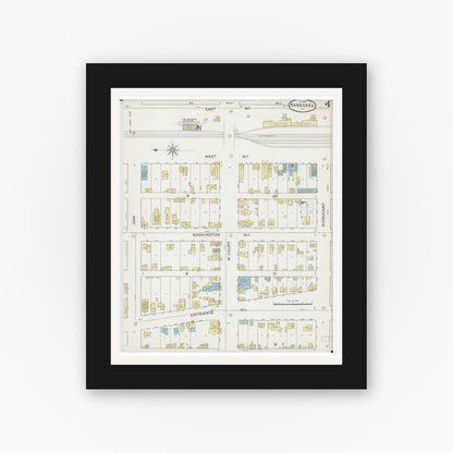 Old map wall art mockup — black gallery frame with white mat — Sanborn Fire Insurance Map from Kankakee, Kankakee County, Illinois (1887), Sheet #0004