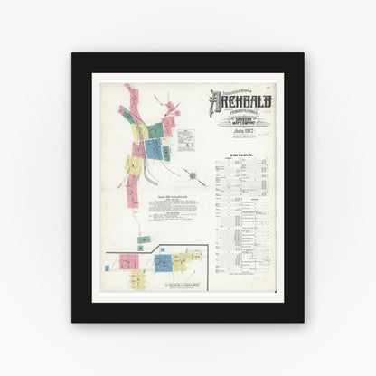Old map wall art mockup — black gallery frame with white mat — Sanborn Fire Insurance Map from Archbald, Lackawanna County, Pennsylvania (1912) - Complete Map Set