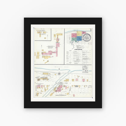 Old map wall art mockup — black gallery frame with white mat — Sanborn Fire Insurance Map from Hermann, Gasconade County, Missouri (1908) - Complete Map Set