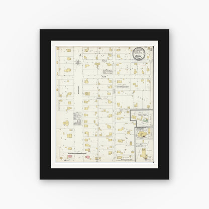 Old map wall art mockup — black gallery frame with white mat — Sanborn Fire Insurance Map from Argos, Marshall County, Indiana (1898), Sheet #0001