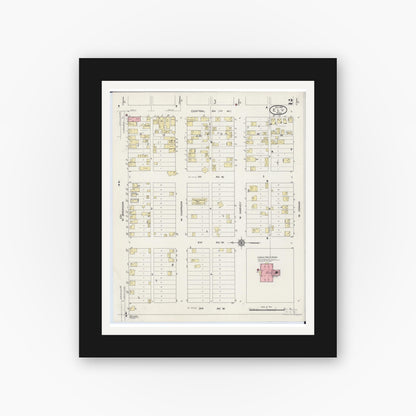 Old map wall art mockup — black gallery frame with white mat — Sanborn Fire Insurance Map from Ely, Saint Louis County, Minnesota (1914), Sheet #0002