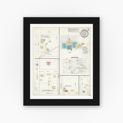 Old map wall art mockup — black gallery frame with white mat — Sanborn Fire Insurance Map from Goliad, Goliad County, Texas (1912), Sheet #0001