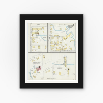 Old map wall art mockup — black gallery frame with white mat — Sanborn Fire Insurance Map from Hampton, Independent Cities, Virginia (1895), Sheet #0008