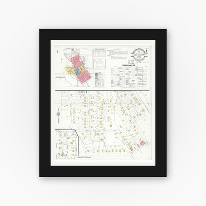 Old map wall art mockup — black gallery frame with white mat — Sanborn Fire Insurance Map from Lee's Summit, Jackson County, Missouri (1935) - Complete Map Set