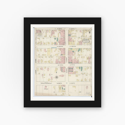 Old map wall art mockup — black gallery frame with white mat — Sanborn Fire Insurance Map from Fostoria, Seneca, Hancock, And Wood Counties, Ohio (1887), Sheet #0002