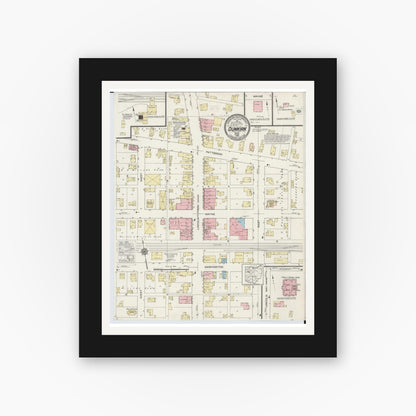 Old map wall art mockup — black gallery frame with white mat — Sanborn Fire Insurance Map from Dunkirk, Hardin County, Ohio (1915), Sheet #0001
