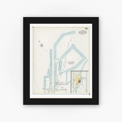 Old map wall art mockup — black gallery frame with white mat — Sanborn Fire Insurance Map from Cheboygan, Cheboygan County, Michigan (1895), Sheet #0014