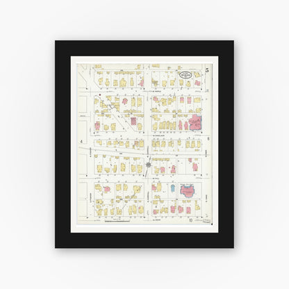Old map wall art mockup — black gallery frame with white mat — Sanborn Fire Insurance Map from Wabash, Wabash County, Indiana (1910), Sheet #0005