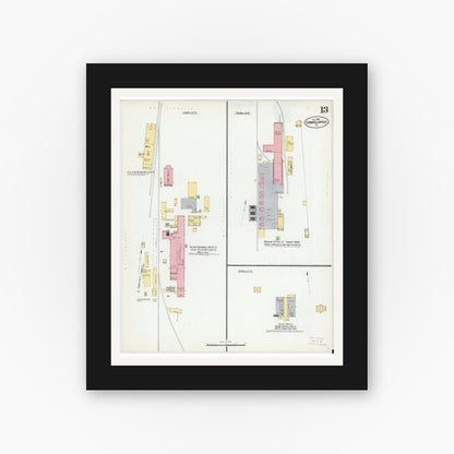 Old map wall art mockup — black gallery frame with white mat — Sanborn Fire Insurance Map from Connellsville, Fayette County, Pennsylvania (1901), Sheet #0013