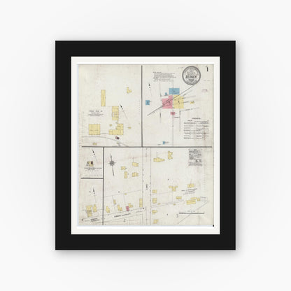 Old map wall art mockup — black gallery frame with white mat — Sanborn Fire Insurance Map from Bergen, Genesee County, New York (1910), Sheet #0001