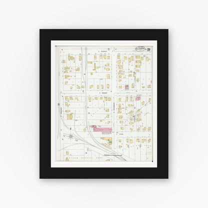 Old map wall art mockup — black gallery frame with white mat — Sanborn Fire Insurance Map from Galesburg, Knox County, Illinois (1906), Sheet #0019
