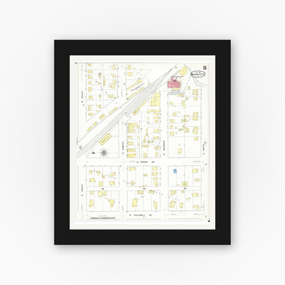 Old map wall art mockup — black gallery frame with white mat — Sanborn Fire Insurance Map from Mason City, Cerro Gordo County, Iowa (1909), Sheet #0008