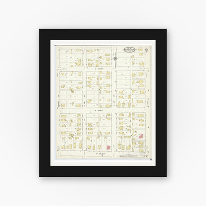 Old map wall art mockup — black gallery frame with white mat — Sanborn Fire Insurance Map from North Baltimore, Wood County, Ohio (1913), Sheet #0002