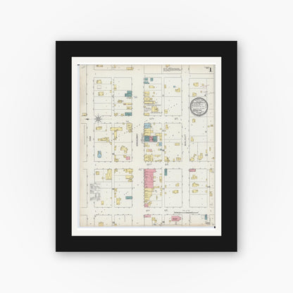 Old map wall art mockup — black gallery frame with white mat — Sanborn Fire Insurance Map from Hamilton, Hancock County, Illinois (1893), Sheet #0001