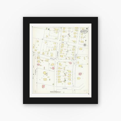 Old map wall art mockup — black gallery frame with white mat — Sanborn Fire Insurance Map from Edwardsville, Madison County, Illinois (1909), Sheet #0006