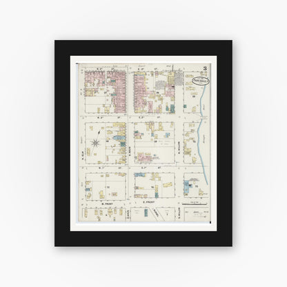 Old map wall art mockup — black gallery frame with white mat — Sanborn Fire Insurance Map from Faribault, Rice County, Minnesota (1889), Sheet #0003