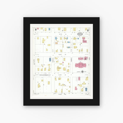 Old map wall art mockup — black gallery frame with white mat — Sanborn Fire Insurance Map from Geneva, Kane County, Illinois (1923), Sheet #0008