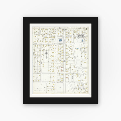 Old map wall art mockup — black gallery frame with white mat — Sanborn Fire Insurance Map from Georgetown, Williamson County, Texas (1916), Sheet #0005
