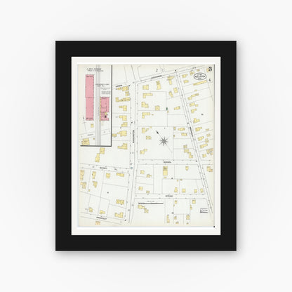 Old map wall art mockup — black gallery frame with white mat — Sanborn Fire Insurance Map from Holliston, Middlesex County, Massachusetts (1901), Sheet #0003