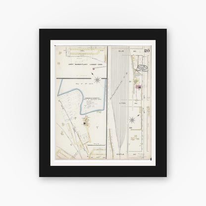 Old map wall art mockup — black gallery frame with white mat — Sanborn Fire Insurance Map from Duluth, Saint Louis County, Minnesota (1885), Sheet #0020