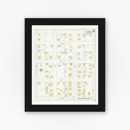 Old map wall art mockup — black gallery frame with white mat — Sanborn Fire Insurance Map from Taylor, Williamson County, Texas (1904), Sheet #0002