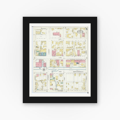 Old map wall art mockup — black gallery frame with white mat — Sanborn Fire Insurance Map from Massillon, Stark County, Ohio (1896), Sheet #0005