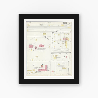 Old map wall art mockup — black gallery frame with white mat — Sanborn Fire Insurance Map from New Ulm, Brown County, Minnesota (1913), Sheet #0013