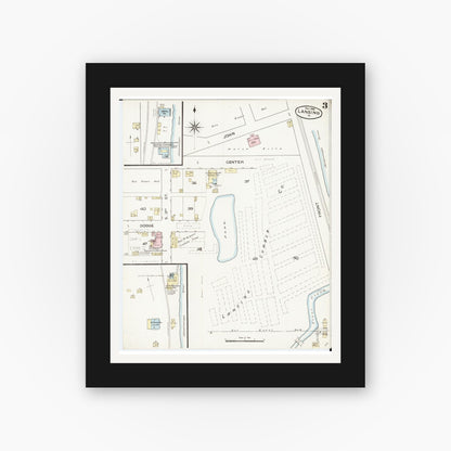Old map wall art mockup — black gallery frame with white mat — Sanborn Fire Insurance Map from Lansing, Allamakee County, Iowa (1886), Sheet #0003