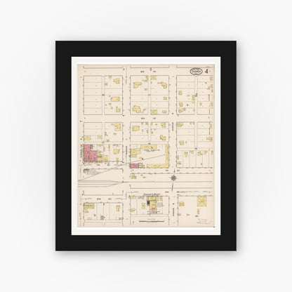 Old map wall art mockup — black gallery frame with white mat — Sanborn Fire Insurance Map from Shiner, Lavaca County, Texas (1922), Sheet #0004