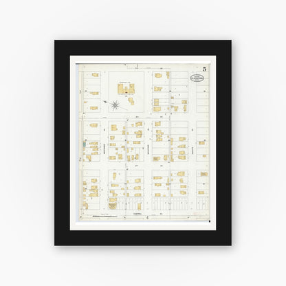 Old map wall art mockup — black gallery frame with white mat — Sanborn Fire Insurance Map from Gladstone, Delta County, Michigan (1907), Sheet #0005