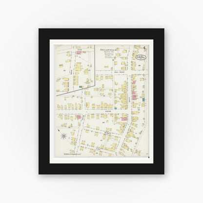 Old map wall art mockup — black gallery frame with white mat — Sanborn Fire Insurance Map from Scranton Suburbs, Lackawanna County, Pennsylvania (1893), Sheet #0004