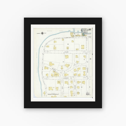Old map wall art mockup — black gallery frame with white mat — Sanborn Fire Insurance Map from Gloucester, Essex County, Massachusetts (1909), Sheet #0040