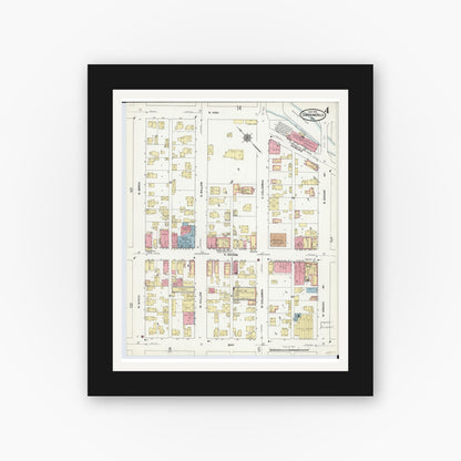 Old map wall art mockup — black gallery frame with white mat — Sanborn Fire Insurance Map from Chippewa Falls, Chippewa County, Wisconsin (1910), Sheet #0004