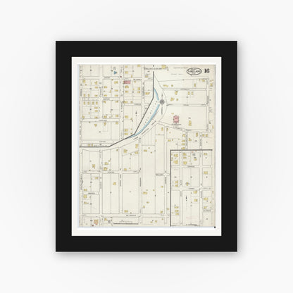 Old map wall art mockup — black gallery frame with white mat — Sanborn Fire Insurance Map from Lakeland, Polk County, Florida (1917), Sheet #0016