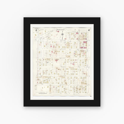 Old map wall art mockup — black gallery frame with white mat — Sanborn Fire Insurance Map from Petersburg, Menard County, Illinois (1943), Sheet #0004