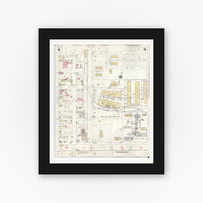 Old map wall art mockup — black gallery frame with white mat — Sanborn Fire Insurance Map from Lamesa, Dawson County, Texas (1948), Sheet #0006