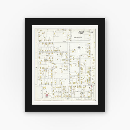 Old map wall art mockup — black gallery frame with white mat — Sanborn Fire Insurance Map from Orange, Orange County, Texas (1919), Sheet #0015
