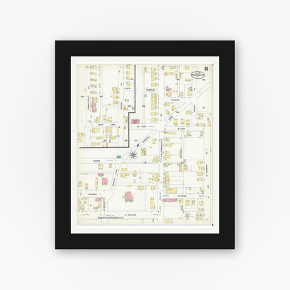 Old map wall art mockup — black gallery frame with white mat — Sanborn Fire Insurance Map from Rochester, Beaver County, Pennsylvania (1908), Sheet #0008