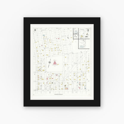 Old map wall art mockup — black gallery frame with white mat — Sanborn Fire Insurance Map from Alpine, Brewster County, Texas (1933), Sheet #0005