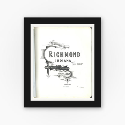 Old map wall art mockup — black gallery frame with white mat — Sanborn Fire Insurance Map from Richmond, Wayne County, Indiana (1956), Sheet #0001