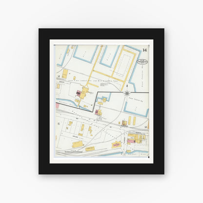 Old map wall art mockup — black gallery frame with white mat — Sanborn Fire Insurance Map from Traverse City, Grand Traverse County, Michigan (1904), Sheet #0014