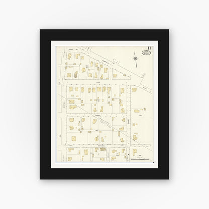Old map wall art mockup — black gallery frame with white mat — Sanborn Fire Insurance Map from Yoakum, De Witt And Lavaca Counties, Texas (1912), Sheet #0011
