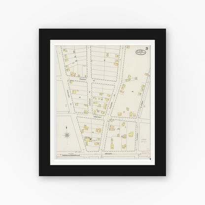Old map wall art mockup — black gallery frame with white mat — Sanborn Fire Insurance Map from Peekskill, Westchester County, New York (1895), Sheet #0003