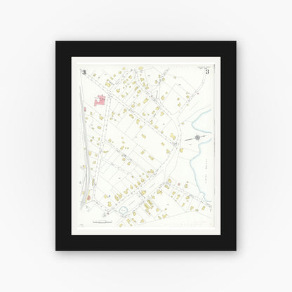 Old map wall art mockup — black gallery frame with white mat — Sanborn Fire Insurance Map from Cohasset, Norfolk County, Massachusetts (1935), Sheet #0003
